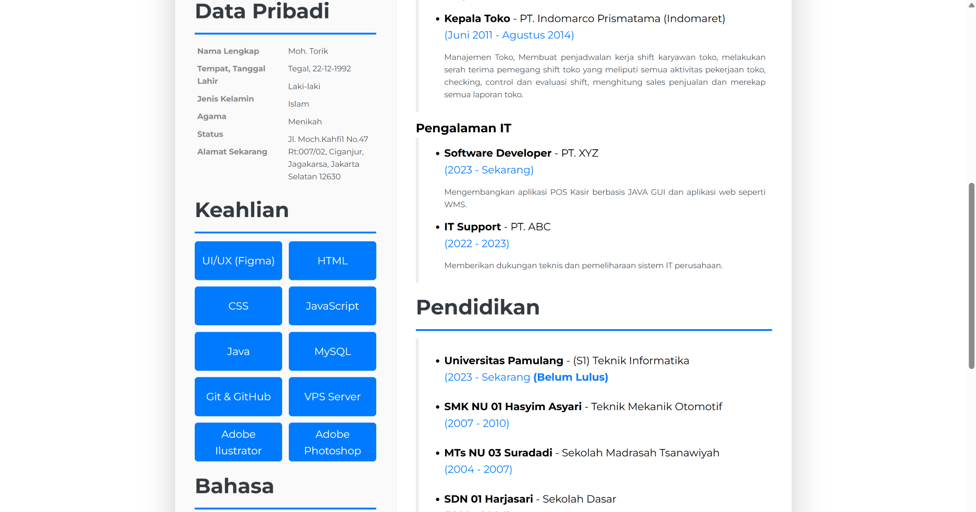 Tampilan Cetak CV